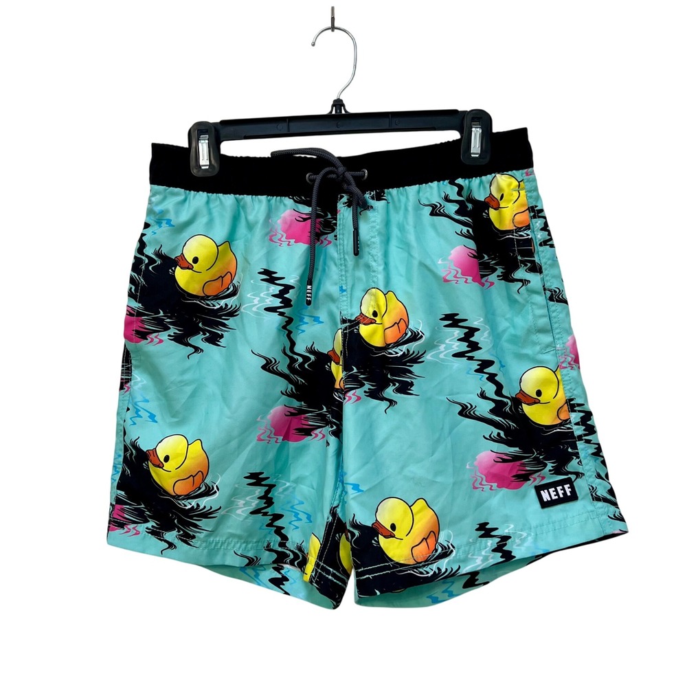 Neff Mens Volley Ducky Float On Swim Shorts Teal Rubber Duck Print NWT Size S